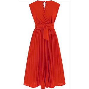 NEW Sleeveless Wrap V Neck Flowy Pleated Belted Midi Dress XL